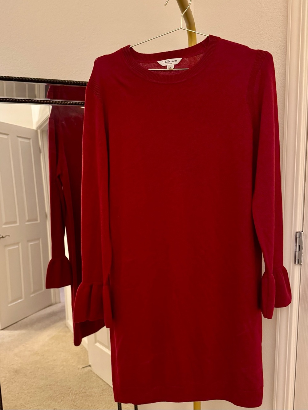 L.K. Bennett London Burgundy Ruffle-Cuff Dress